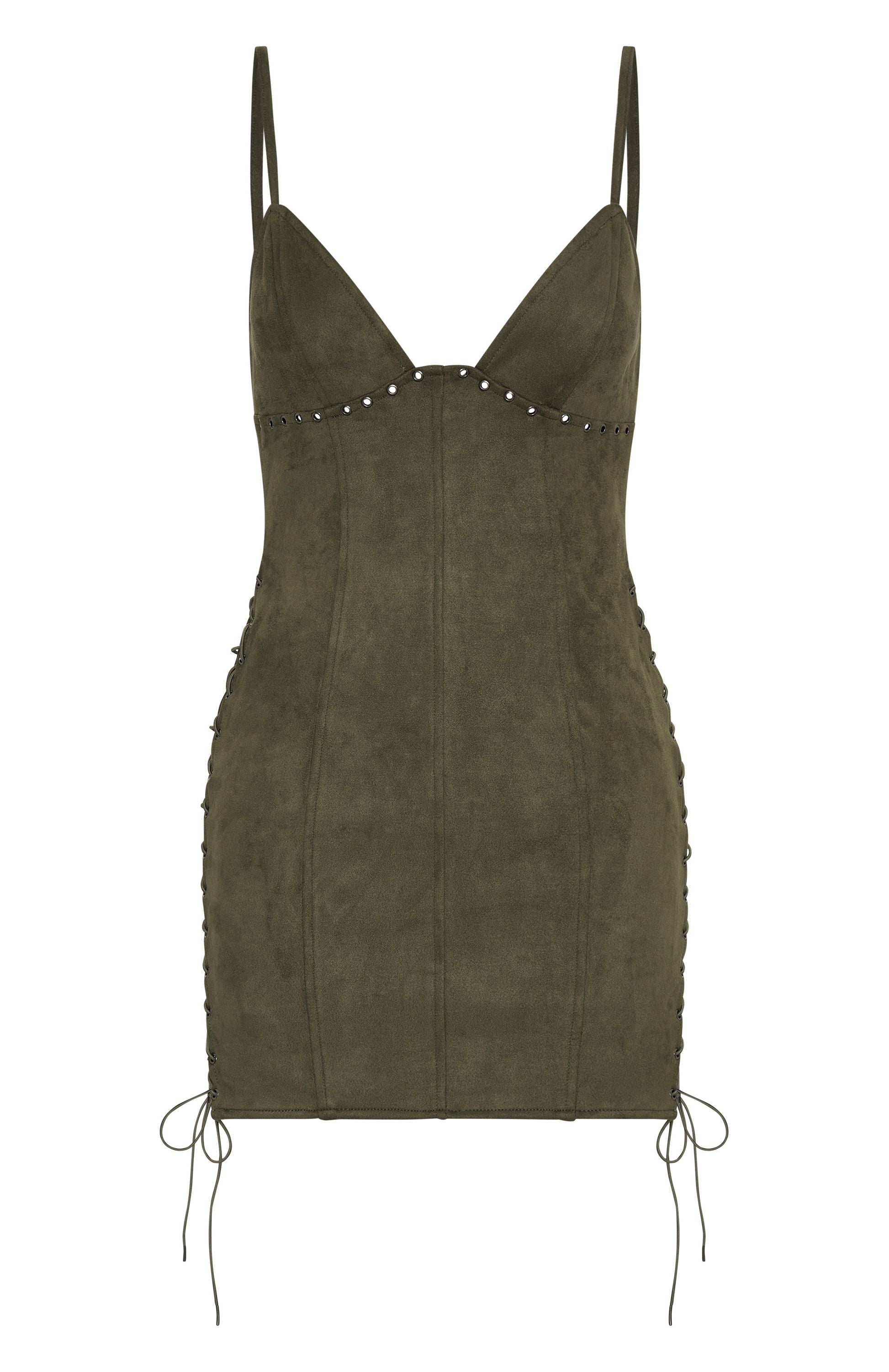 White Fox Bratty Faux Suede Mini Dress Cactus