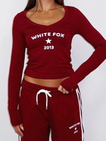 White Fox Found You Out Long Sleeve Top Burgundy