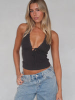 White Fox Believing The Lies Halter Top Charcoal