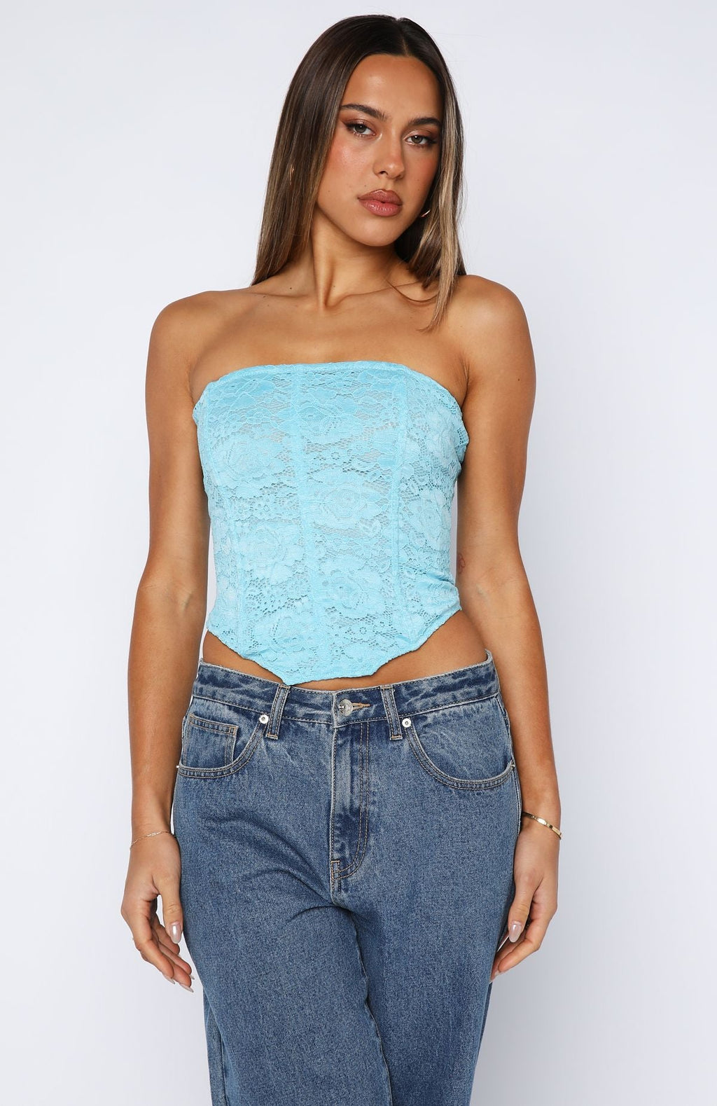 White Fox Play Your Part Strapless Bustier Cyan