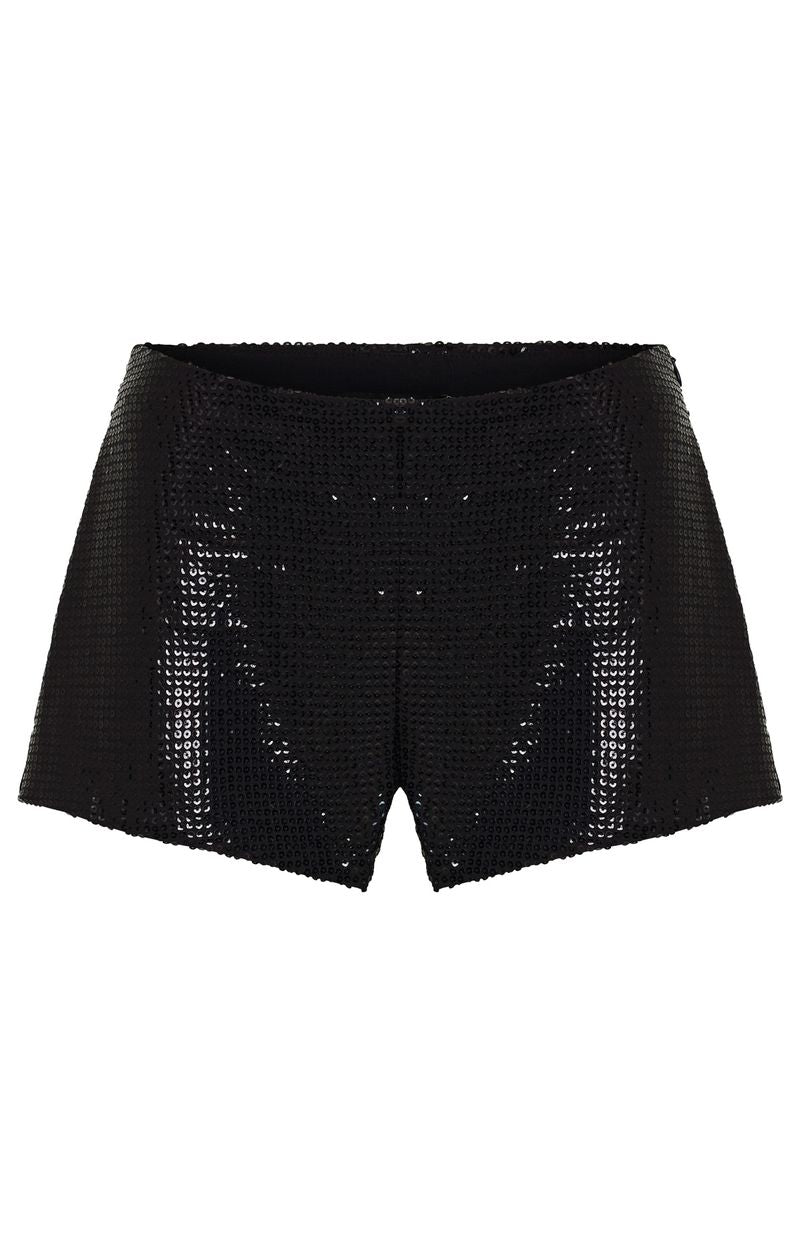 White Fox Old News Sequin Shorts Black