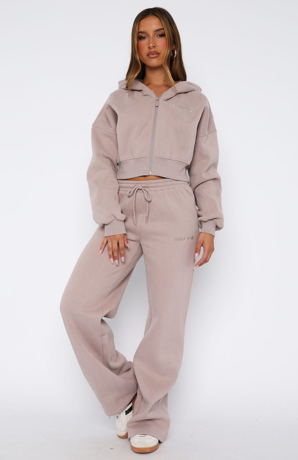 White Fox Stay Lifted Cropped Hoodie Cinnamon