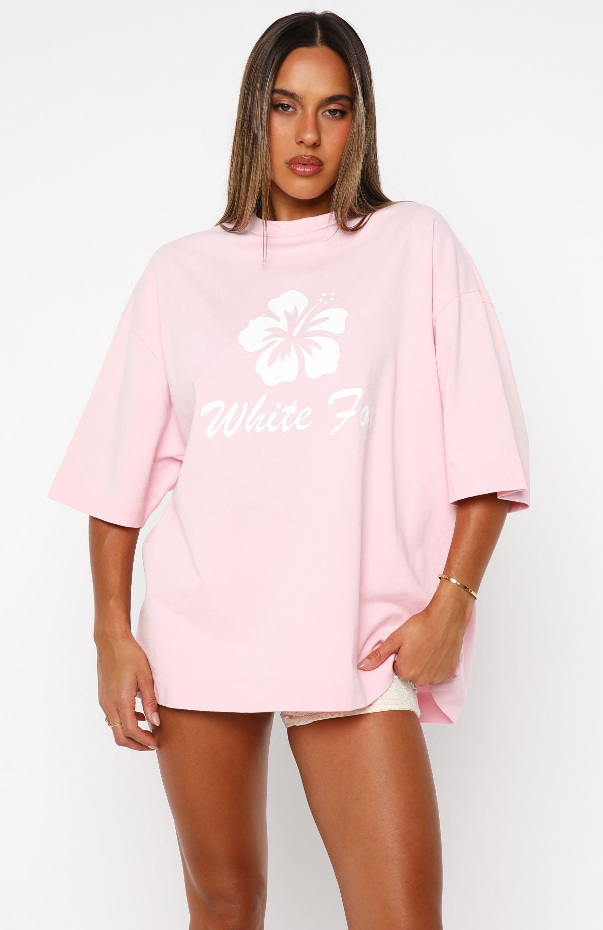 White Fox Own Your Glow Oversized Tee Pink