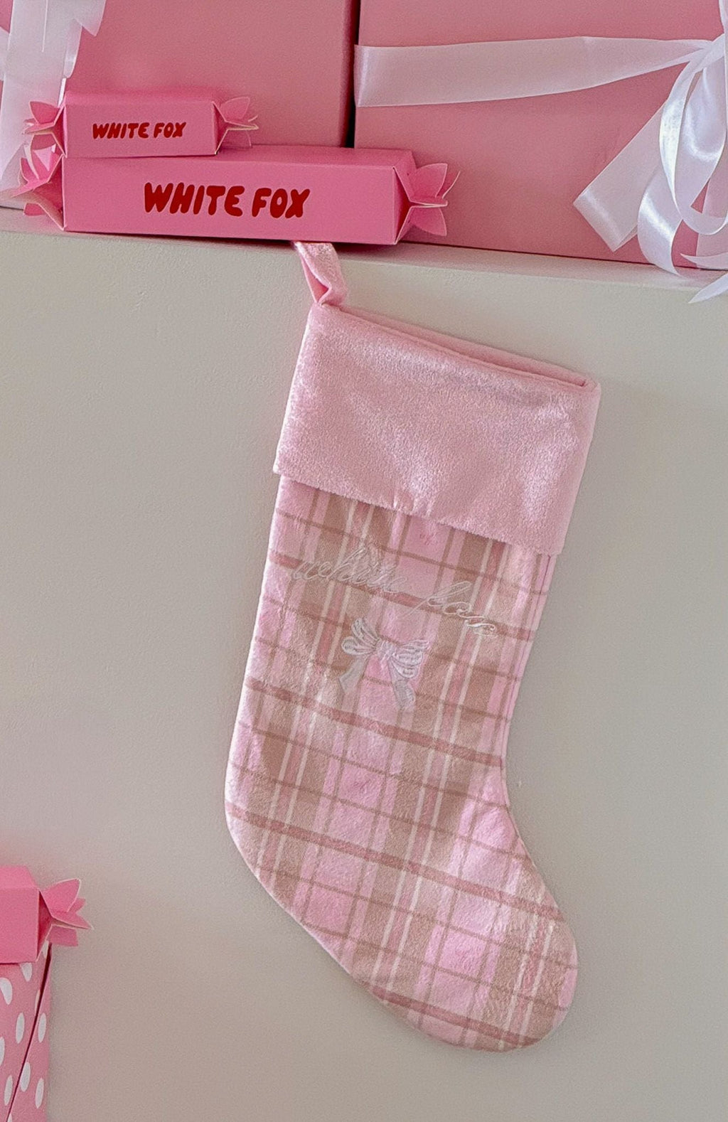 White Fox Xmas Stocking Neapolitan Check