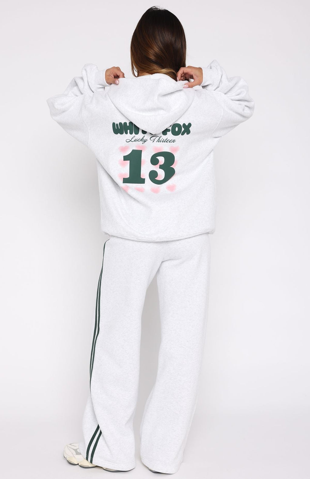 White Fox Lucky Thirteen Charise Zip Front Hoodie Grey Marle