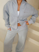 White Fox Come A Long Way Boxy Zip Front Hoodie Grey Marle