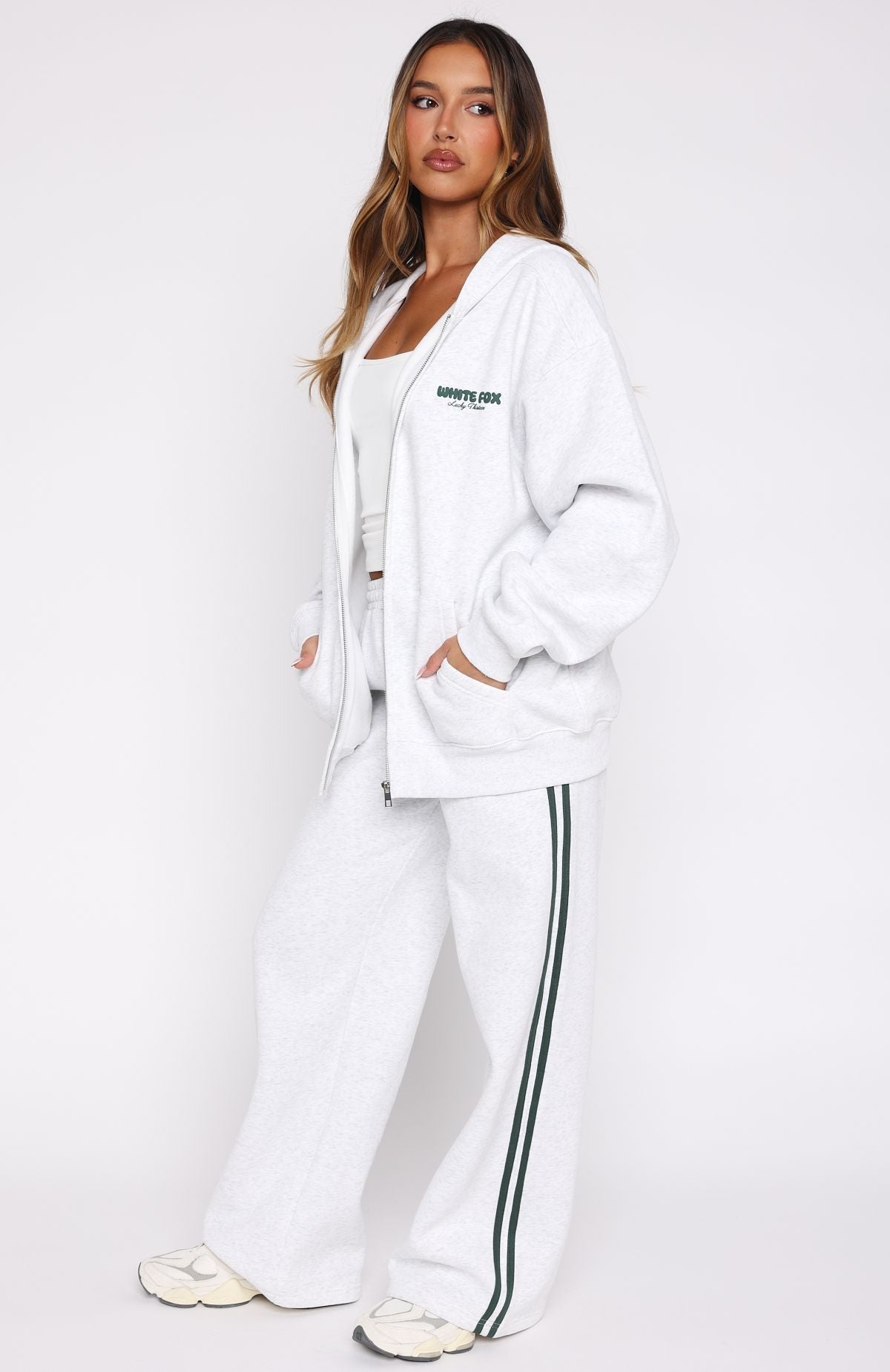 White Fox Lucky Thirteen Charise Wide Leg Sweatpants Grey Marle