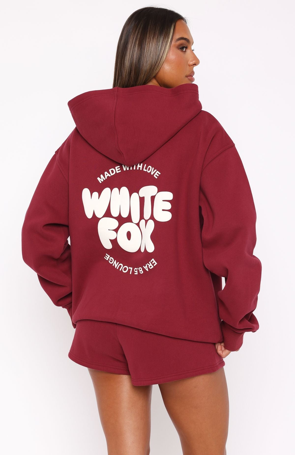 White Fox With Love For You Oversized Hoodie Burgundy