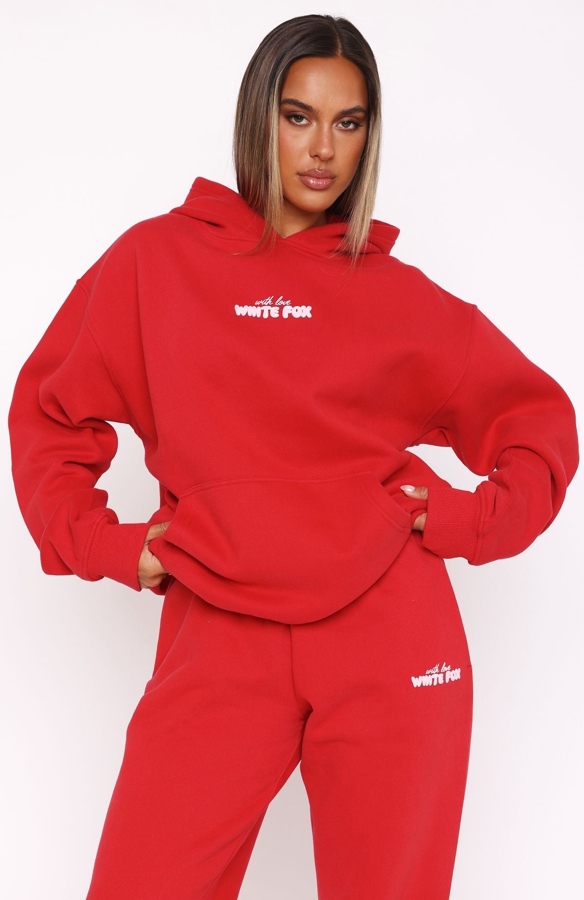 White Fox With Love In The Moment Oversized Hoodie Red