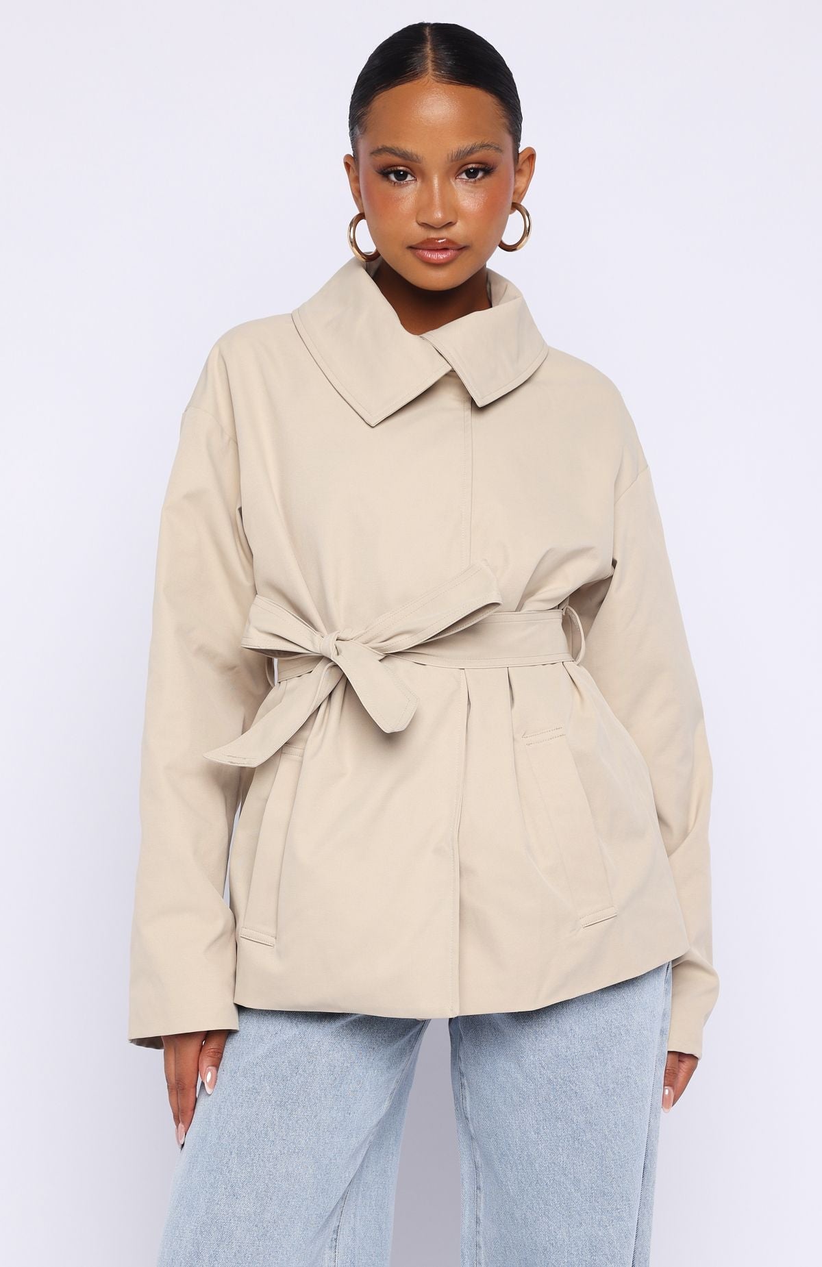 White Fox Could Touch Cropped Trench Jacket Sand