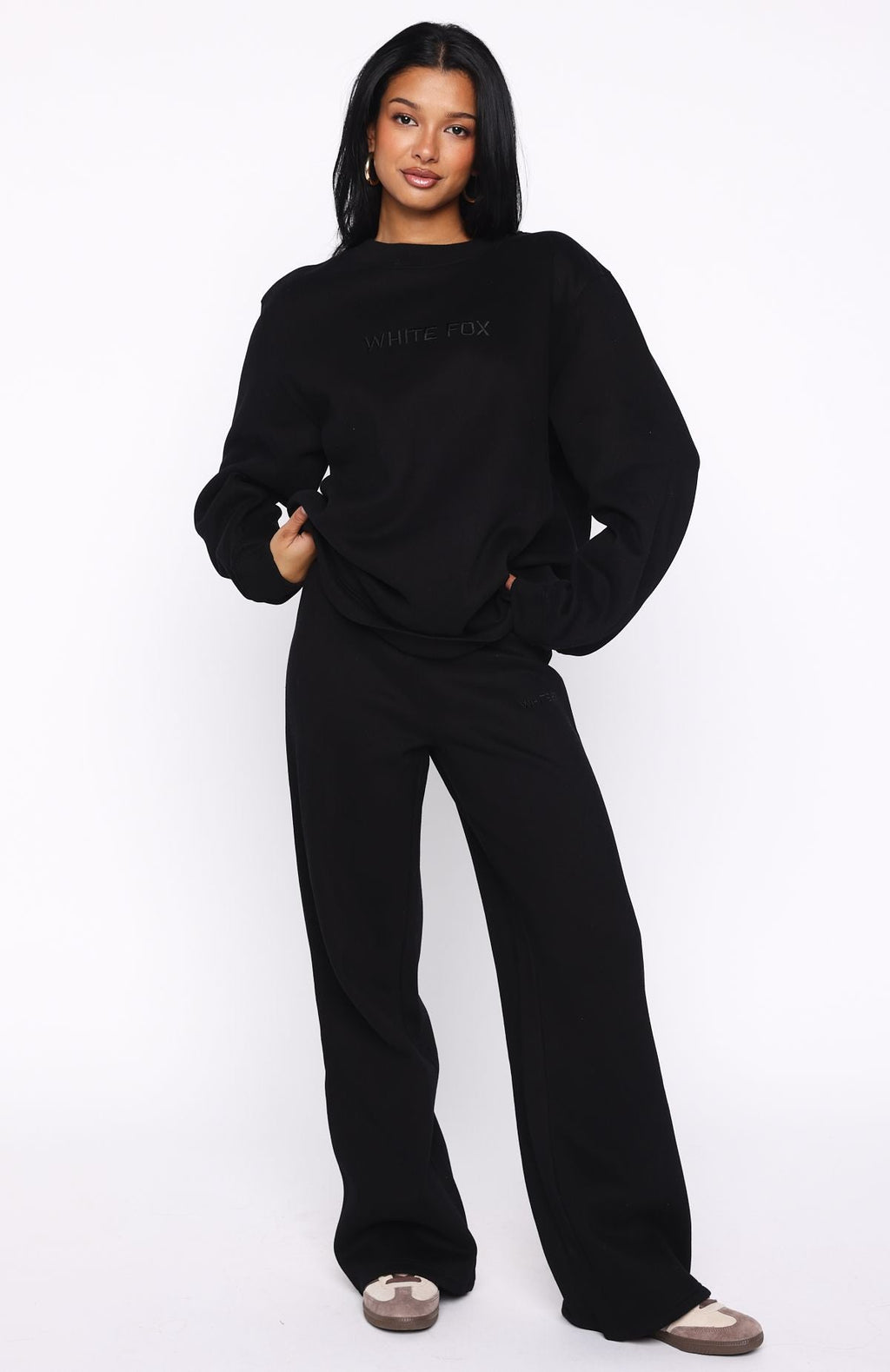 White Fox Stay Lifted Oversized Sweater Black