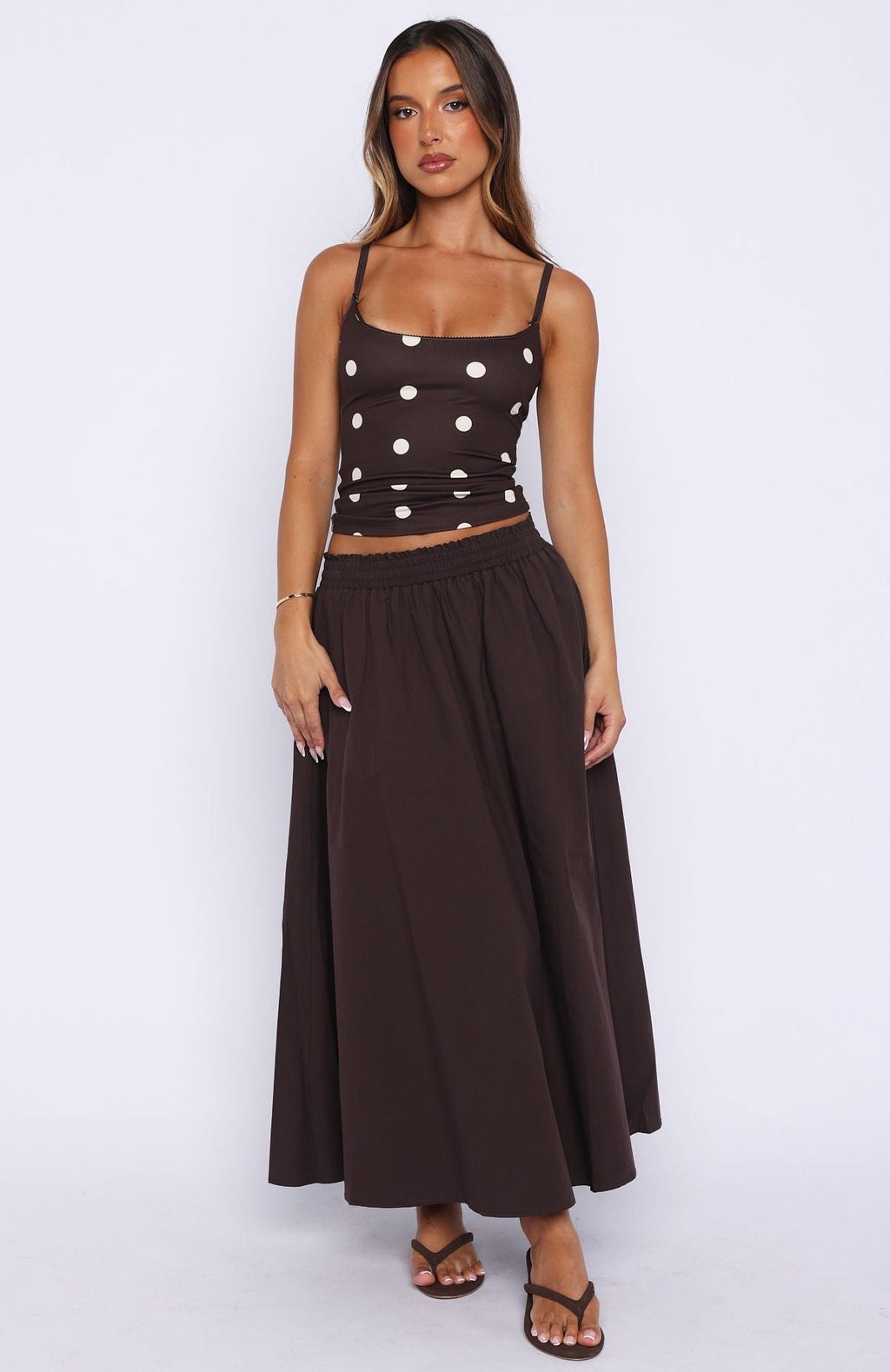 White Fox I'm The Answer Tank Top Chocolate/Off White Polka Dot
