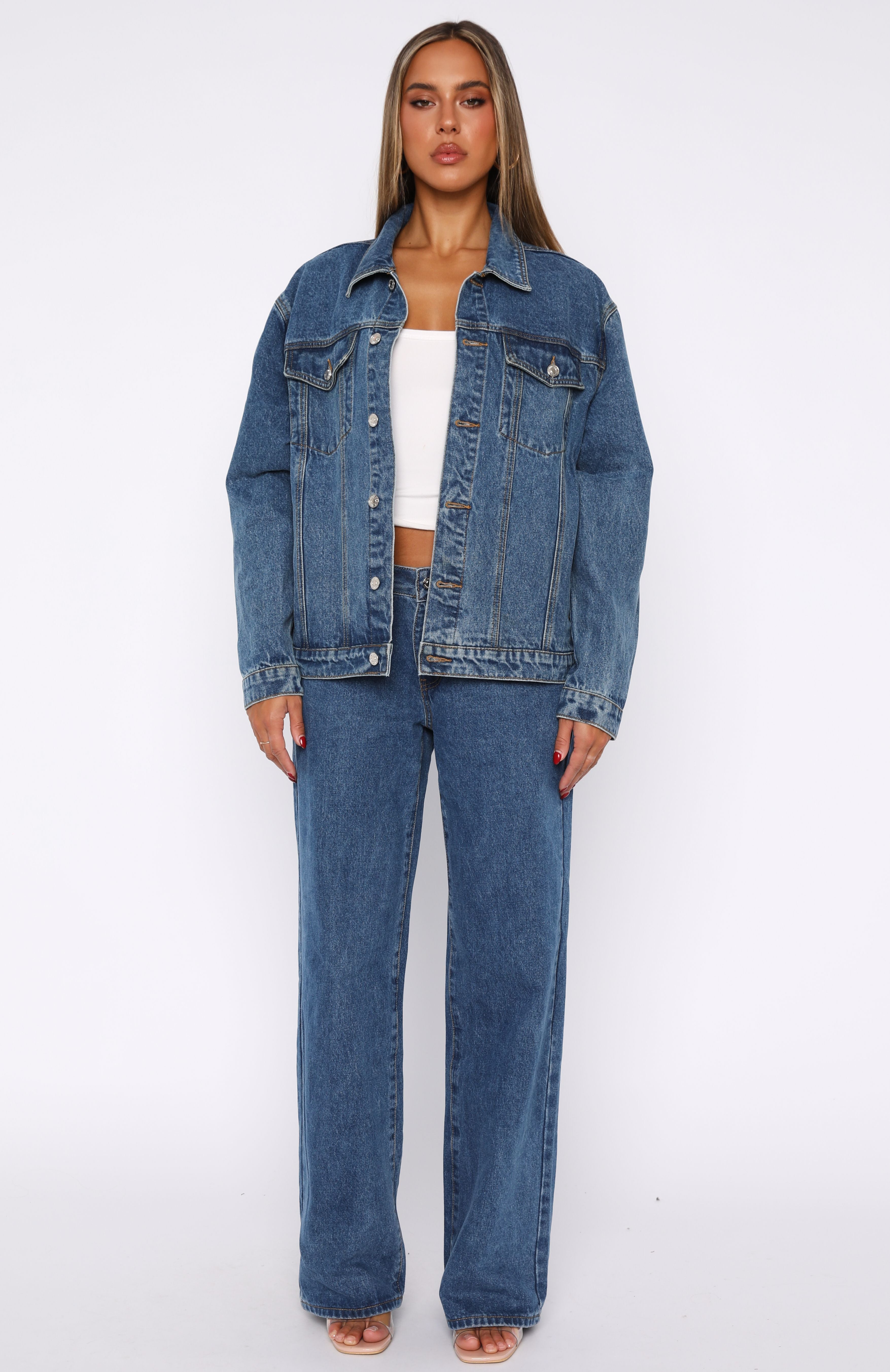 White Fox Bring The Style Low Rise Wide Leg Jeans Admiral Blue