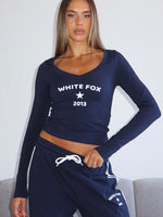 White Fox Found You Out Long Sleeve Top Navy