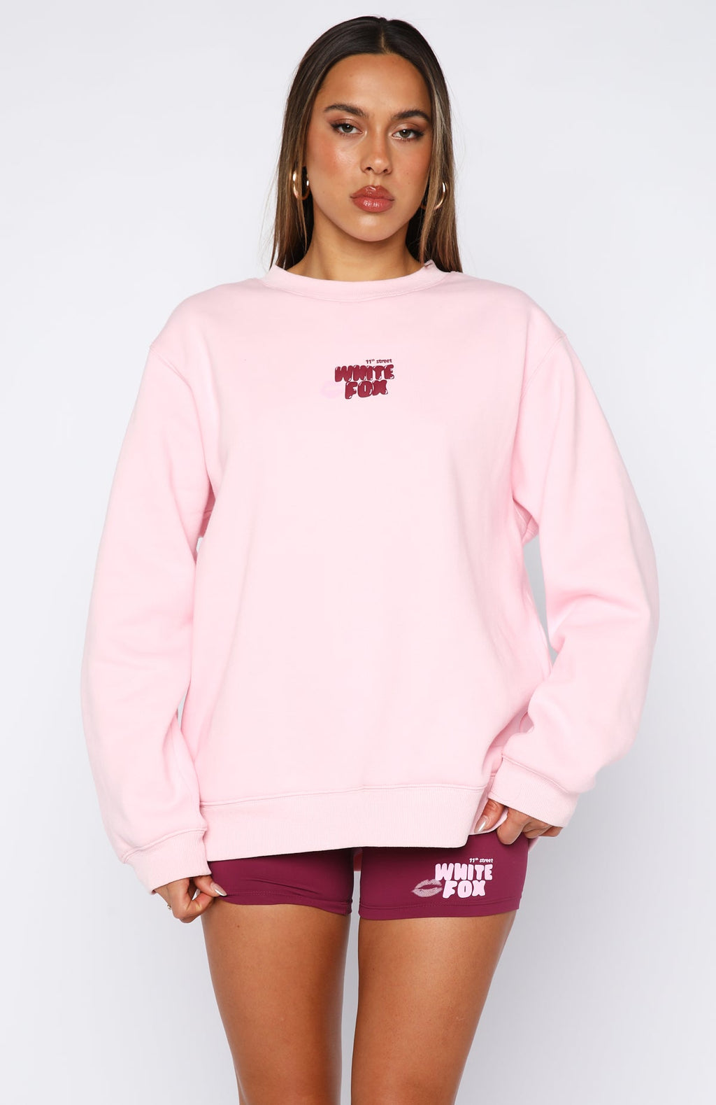 White Fox 11th Street Sweet Kisses Oversized Sweater Pink Sugar