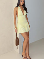 White Fox Whispered Dreams Halter Mini Dress Lemon
