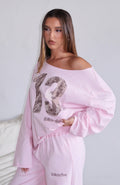 White Fox All A Dream Off Shoulder Oversized Long Sleeve Tee Pink