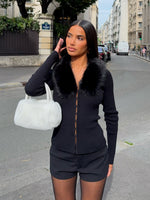 White Fox All Bundled Up Knit Cardigan Black