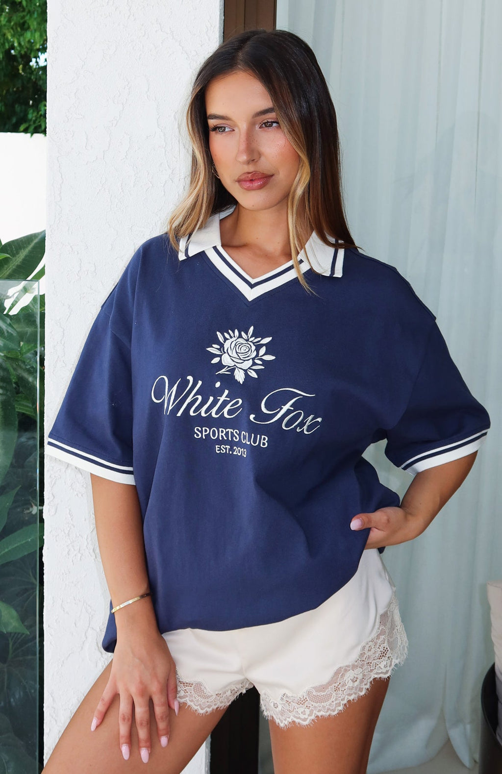 White Fox Along The Way Oversized Jersey Navy