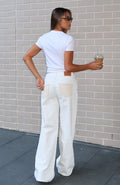 White Fox Amira Mid Rise Wide Leg Jeans White/Cream