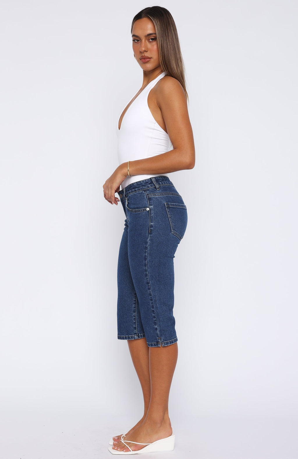 White Fox Annie Low Rise Capri Jeans Dark Blue