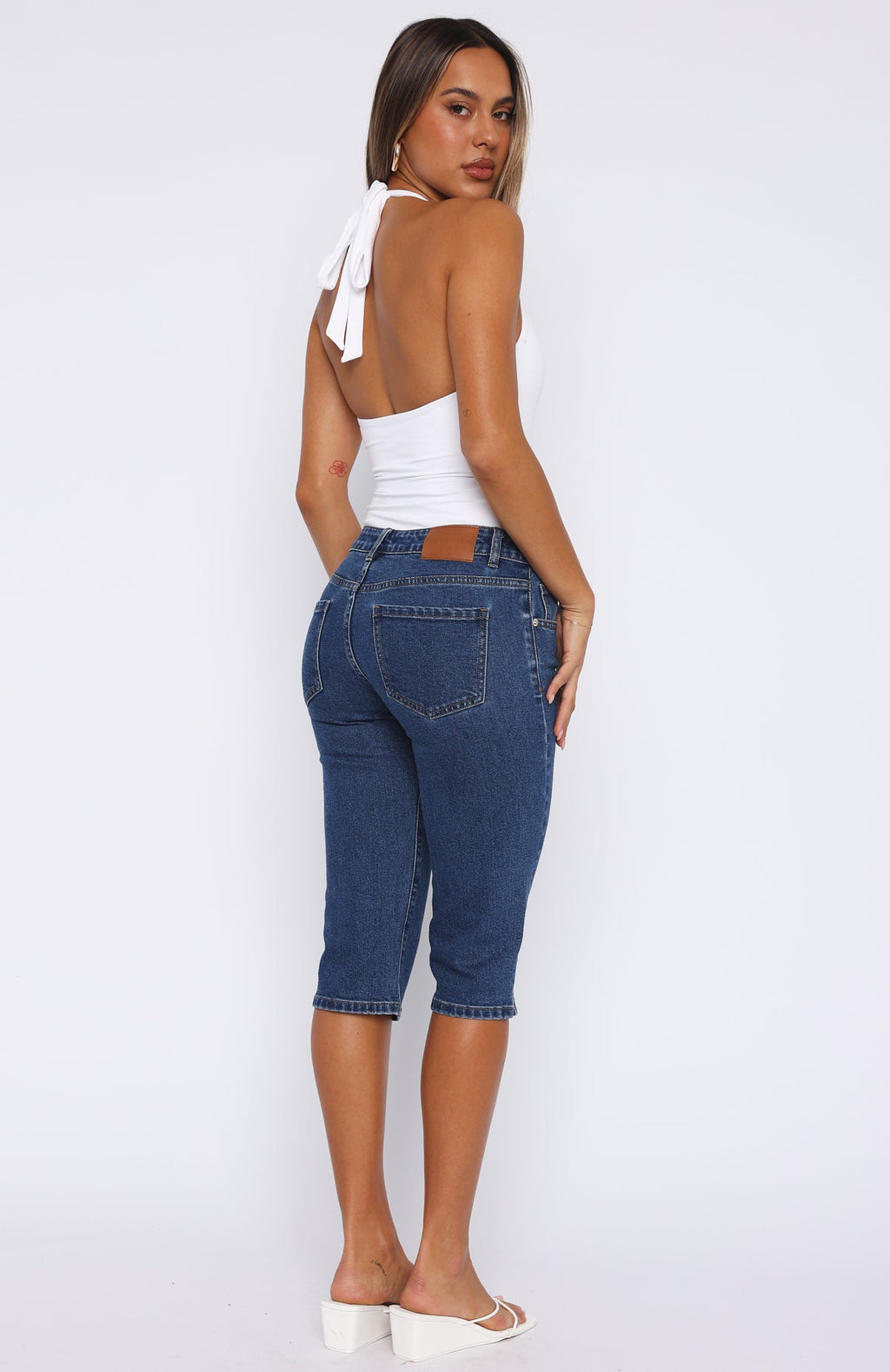 White Fox Annie Low Rise Capri Jeans Dark Blue