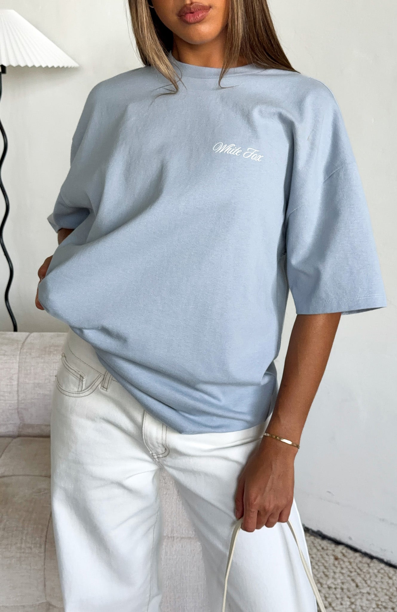 White Fox At Second Glance Oversized Tee Light Blue