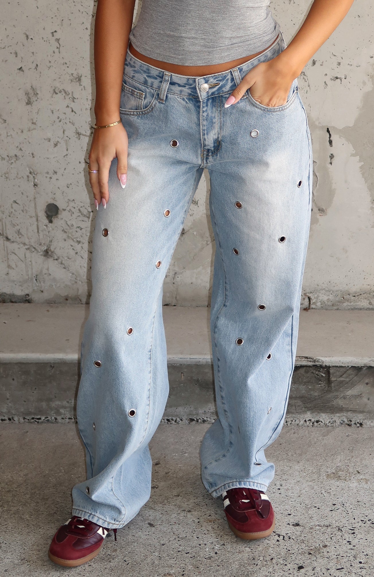 White Fox Athina Low Rise Wide Leg Jeans Light Blue Wash