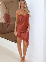 White Fox Behind The Light Lace Mini Dress Rust