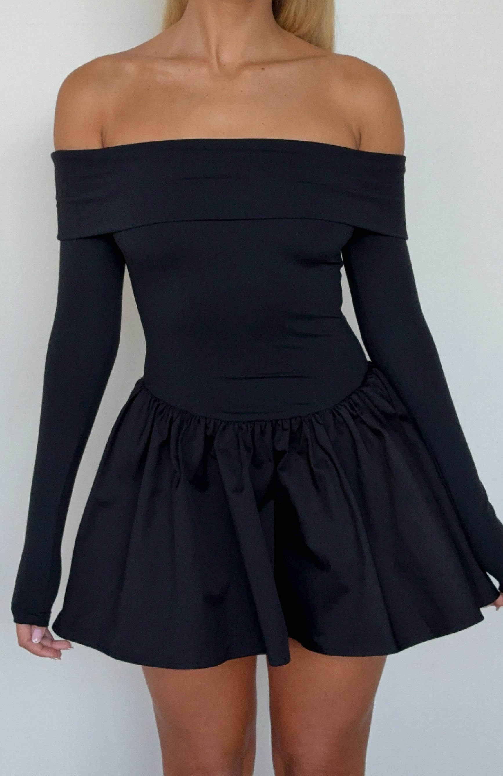 White Fox Big Reveal Long Sleeve Mini Dress Black