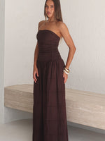 White Fox Bittersweet Babe Strapless Broderie Maxi Dress Chocolate