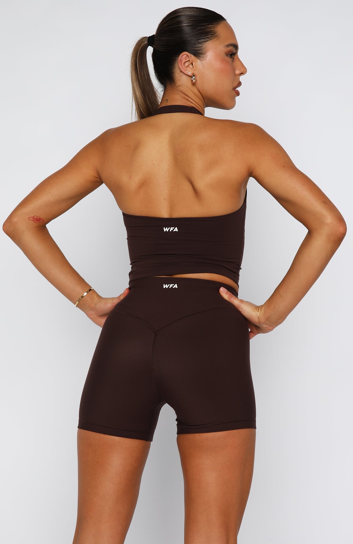White Fox Keep Up High Waisted Shorts 4" Dark Chocolate