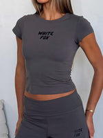 White Fox Break The Records Baby Tee Charcoal