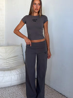 White Fox Break The Records Wide Leg Pants Charcoal