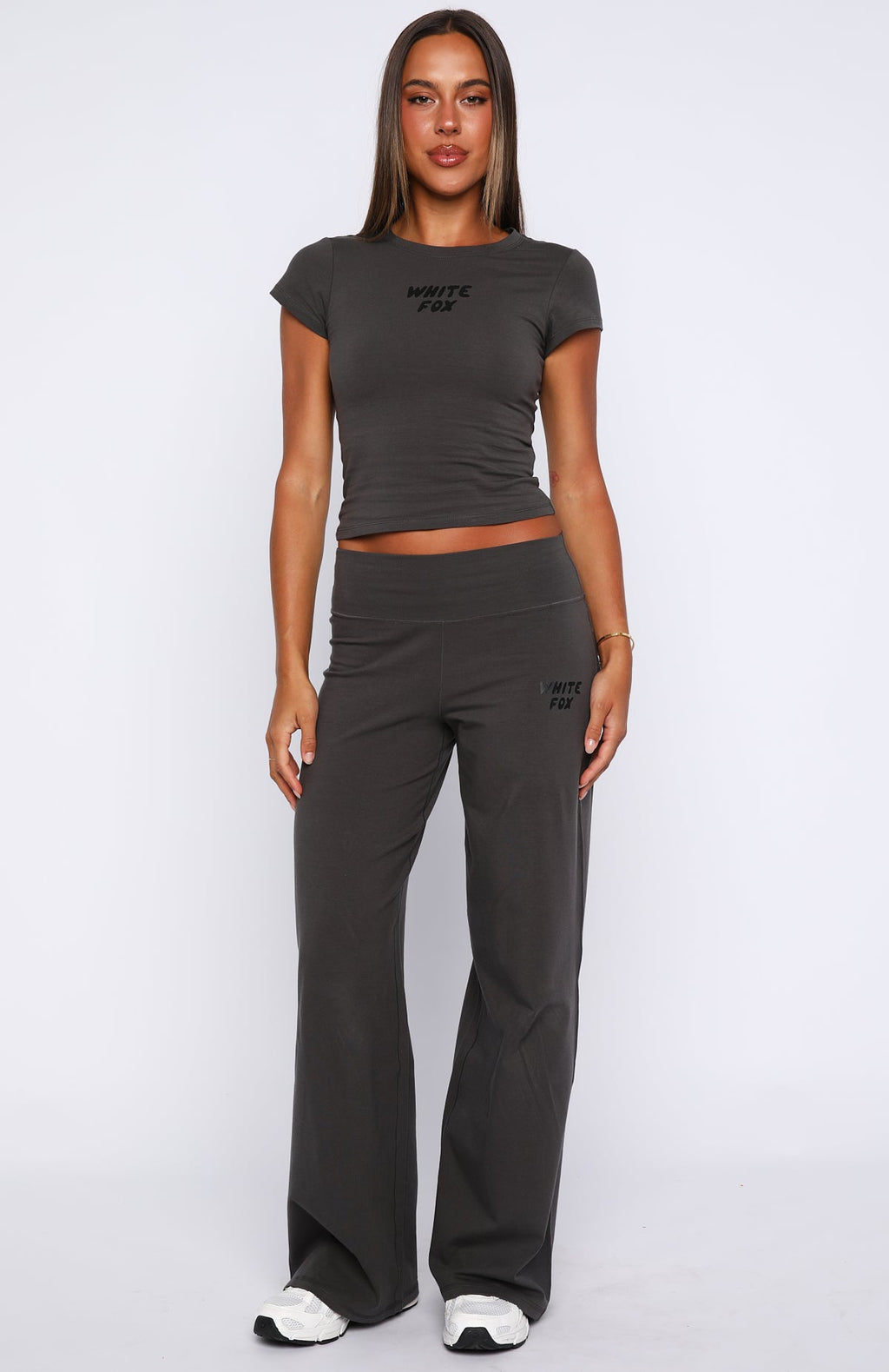 White Fox Break The Records Wide Leg Pants Charcoal