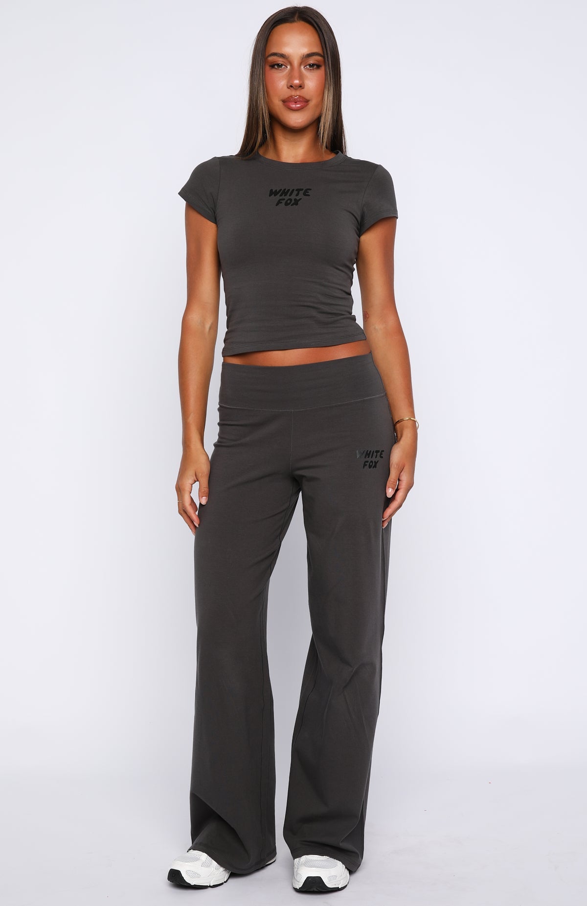 White Fox Break The Records Wide Leg Pants Charcoal