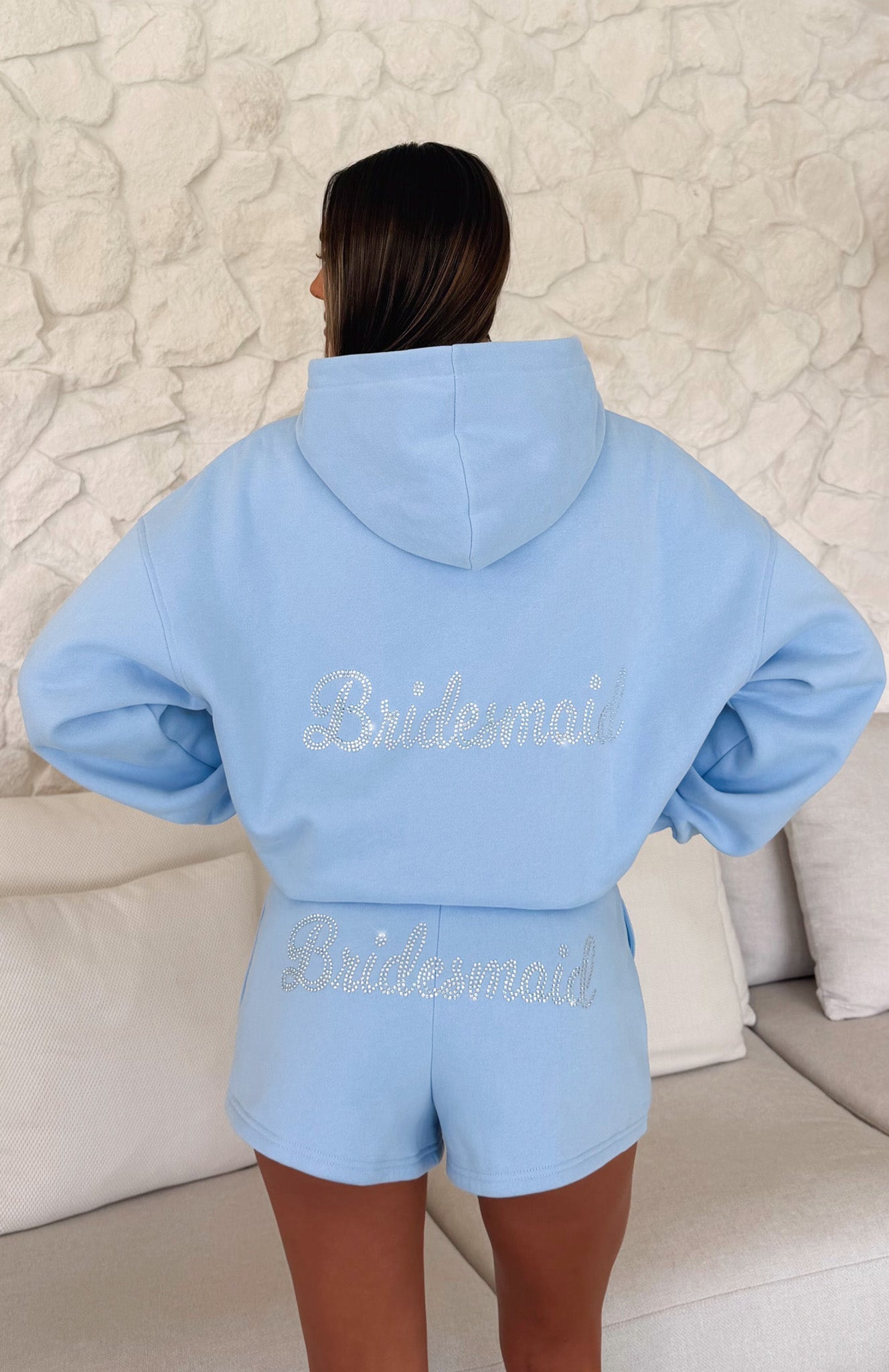 White Fox Bridal Party Oversized Hoodie Light Blue