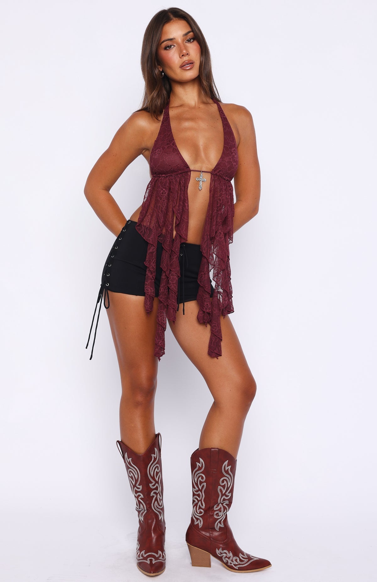 White Fox Bright Lights Halter Top Cherry Cola