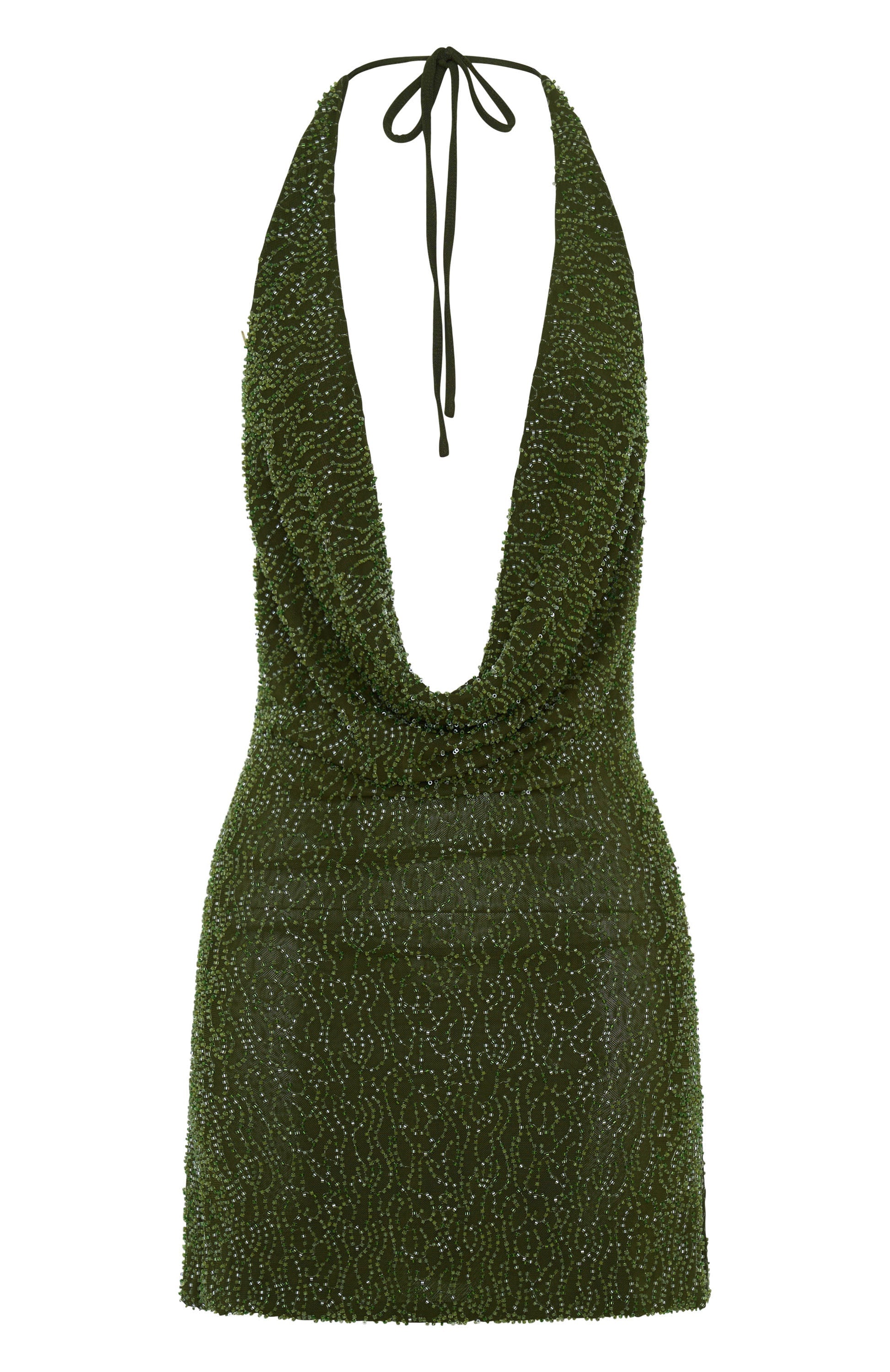 White Fox By Candlelight Beaded Mini Dress Deep Olive