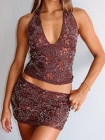 White Fox Capri Cove Beaded Mini Skirt Chocolate