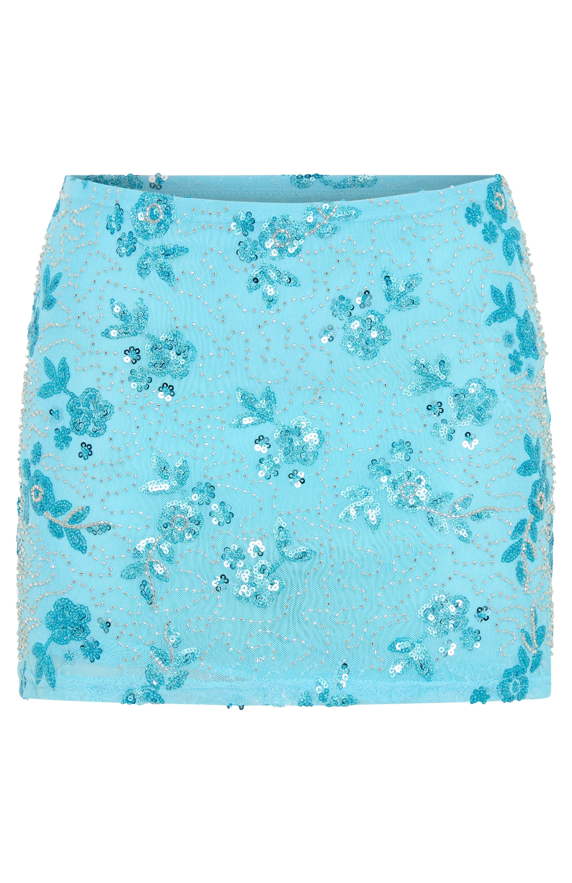 White Fox Capri Cove Beaded Mini Skirt Baby Blue