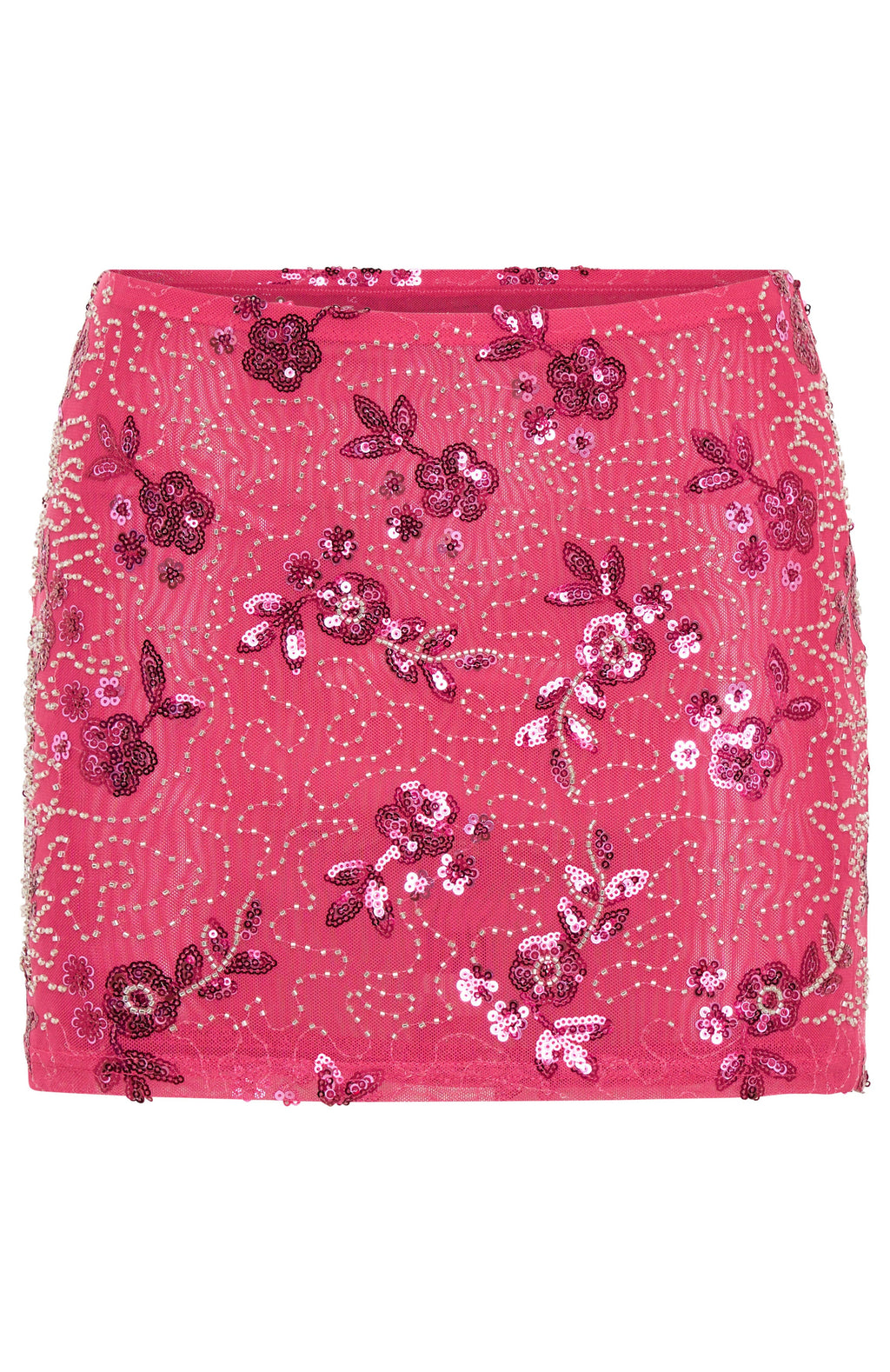 White Fox Capri Cove Beaded Mini Skirt Pink