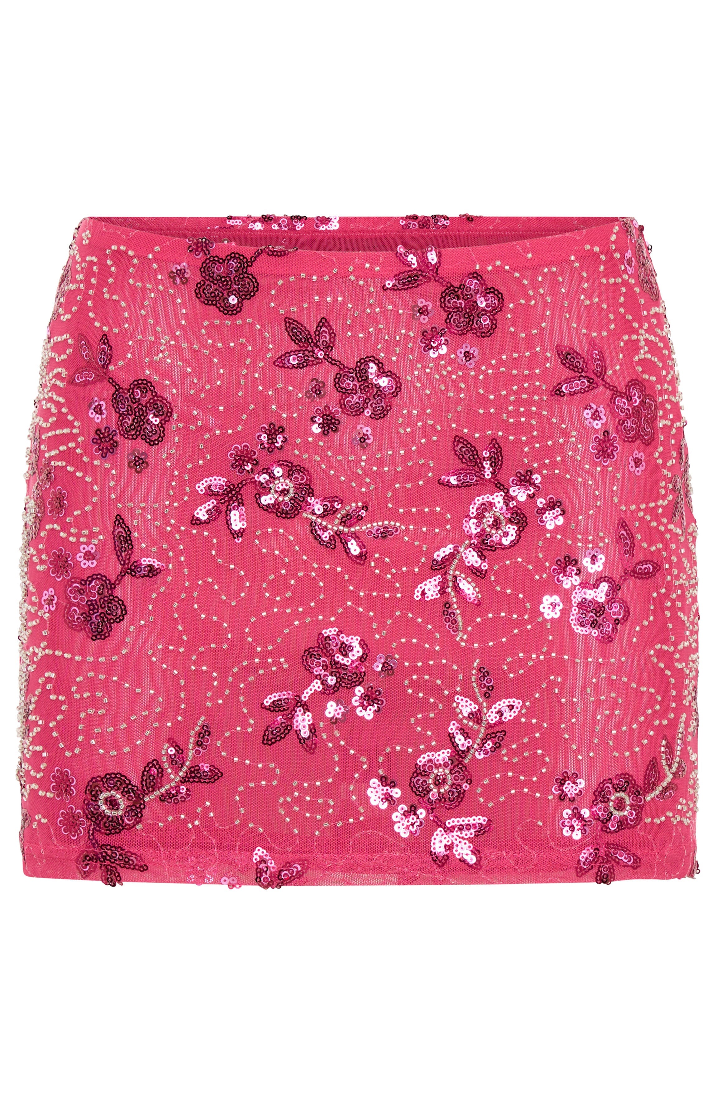 White Fox Capri Cove Beaded Mini Skirt Pink