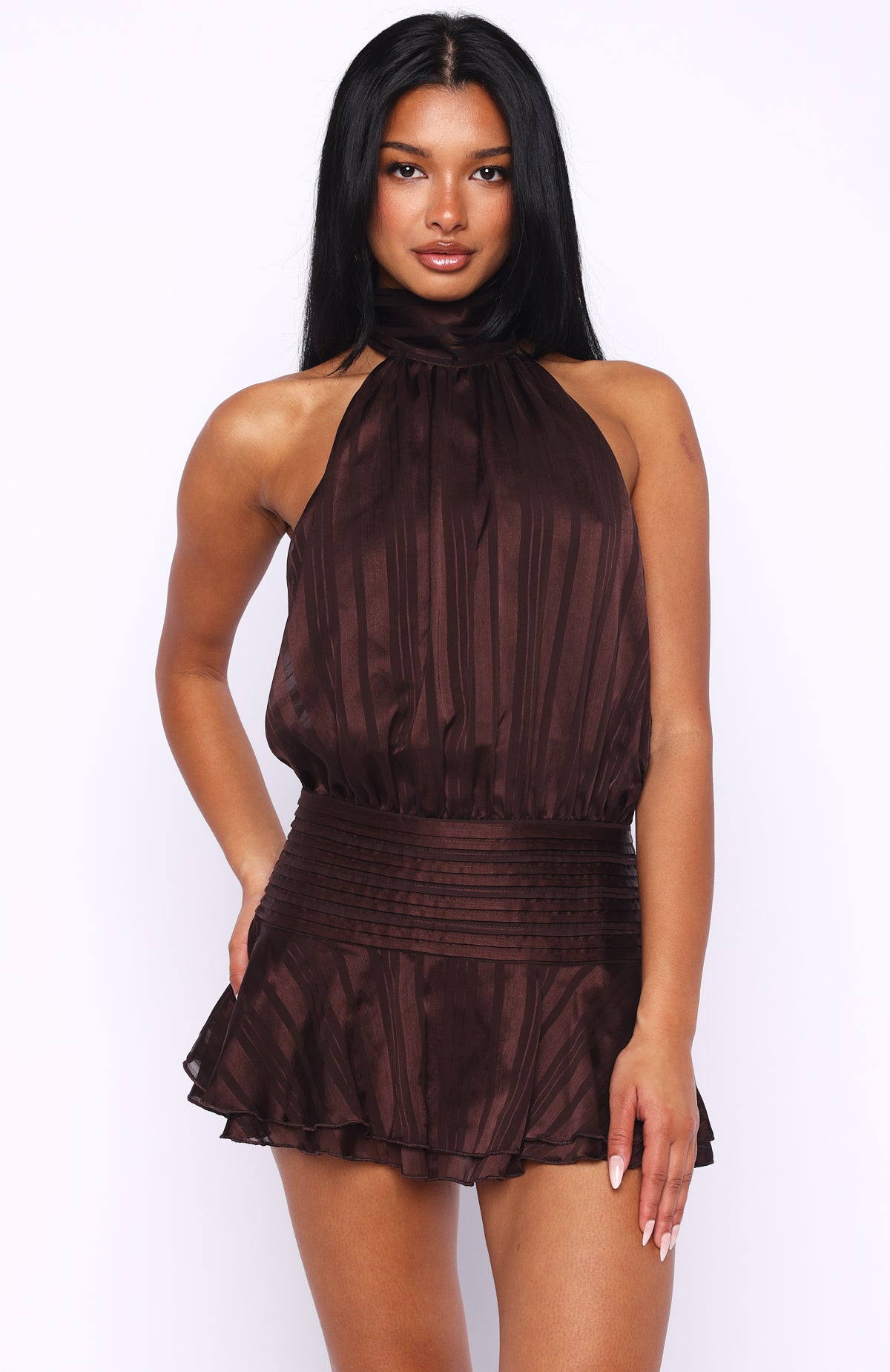 White Fox Captivate My Focus Mini Dress Chocolate