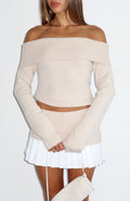 White Fox Casually Perfect Long Sleeve Knit Top Beige