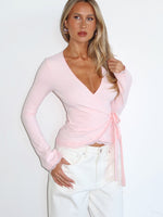 White Fox Cater To You Long Sleeve Top Baby Pink