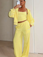 White Fox Causing Commotion Terry Wide Leg Sweatpants Lemon