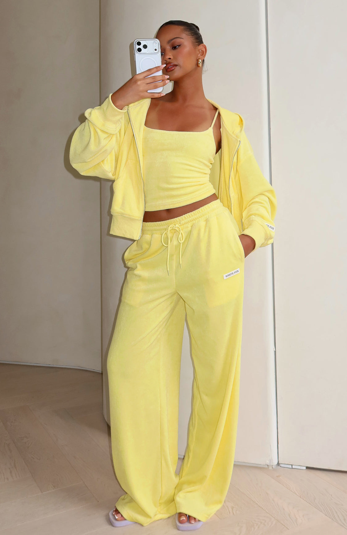 White Fox Causing Commotion Terry Wide Leg Sweatpants Lemon