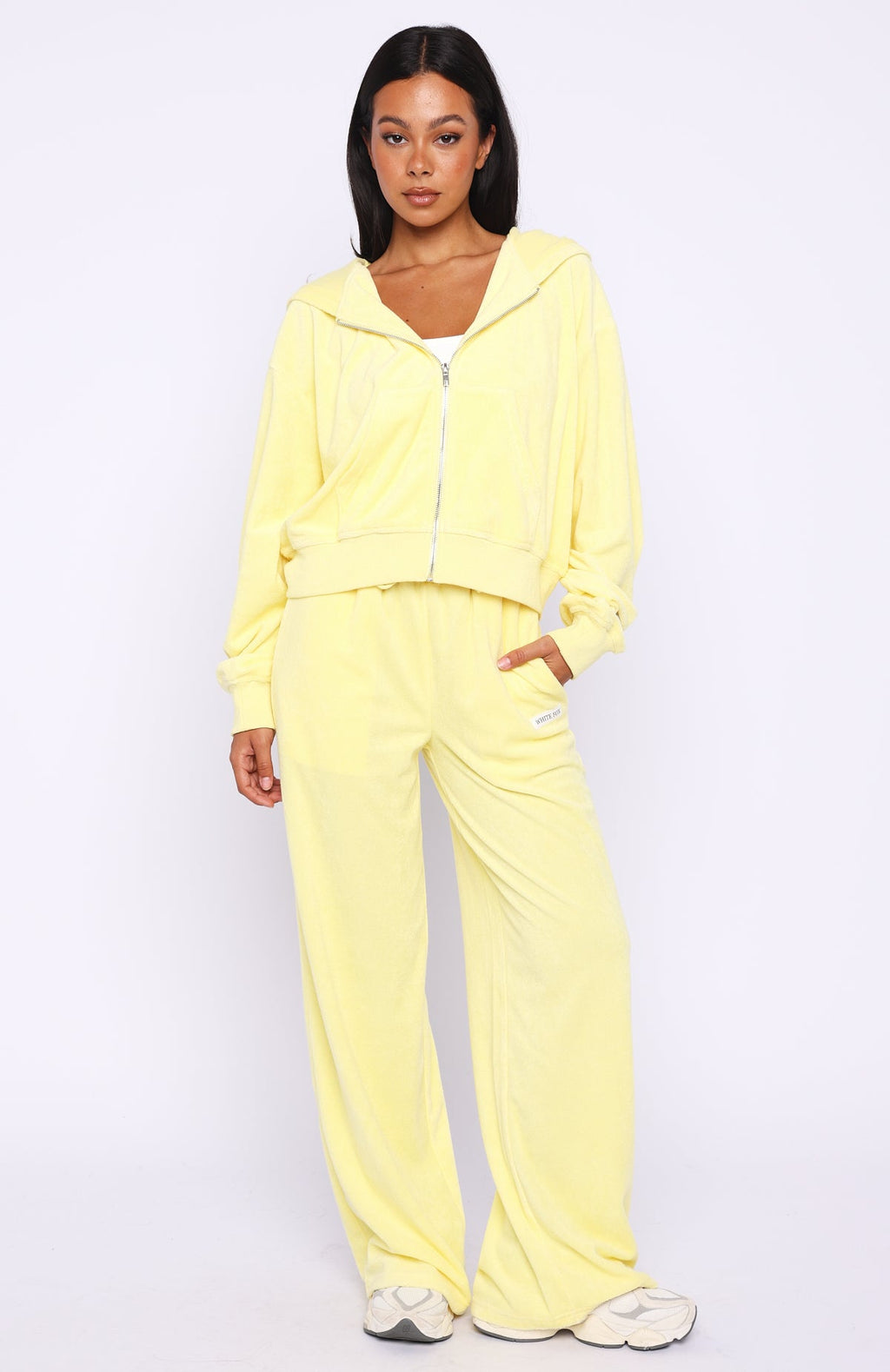 White Fox Causing Commotion Terry Wide Leg Sweatpants Lemon