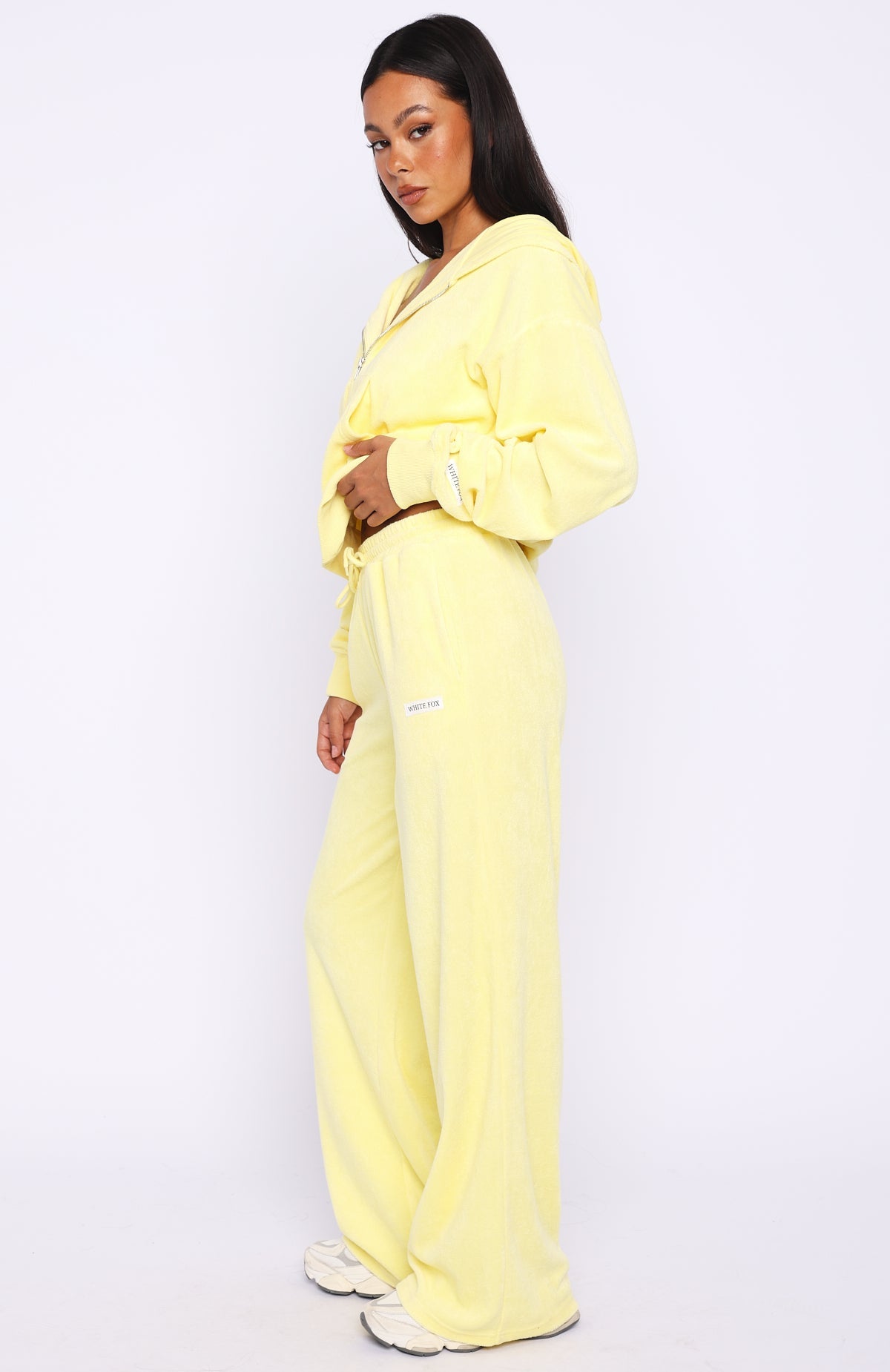 White Fox Causing Commotion Terry Wide Leg Sweatpants Lemon